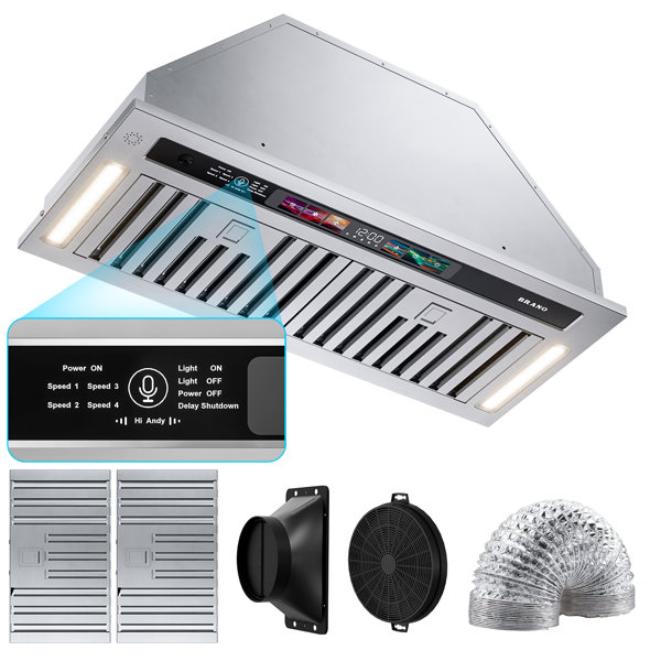 BRANO Range Hood Insert 30 Inch,900 CFM Smart Voice/Gesture/Touch Control, 4 Speed Exhaust Fan